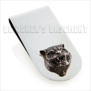 GUCCI 925 Sterling Silver FELINE HEAD Tiger Cat Trademark logo Money Clip NIB 🎁